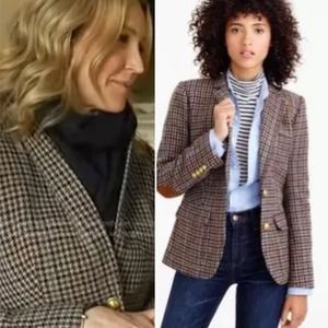 J.Crew Rhodes Blazer Jacket Wool Tweed Houndstooth Elbow Patches Brown Size 8